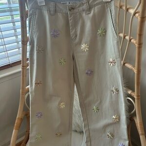 Tommy Hilfiger Beige Pants with Pastel Floral Embroidery